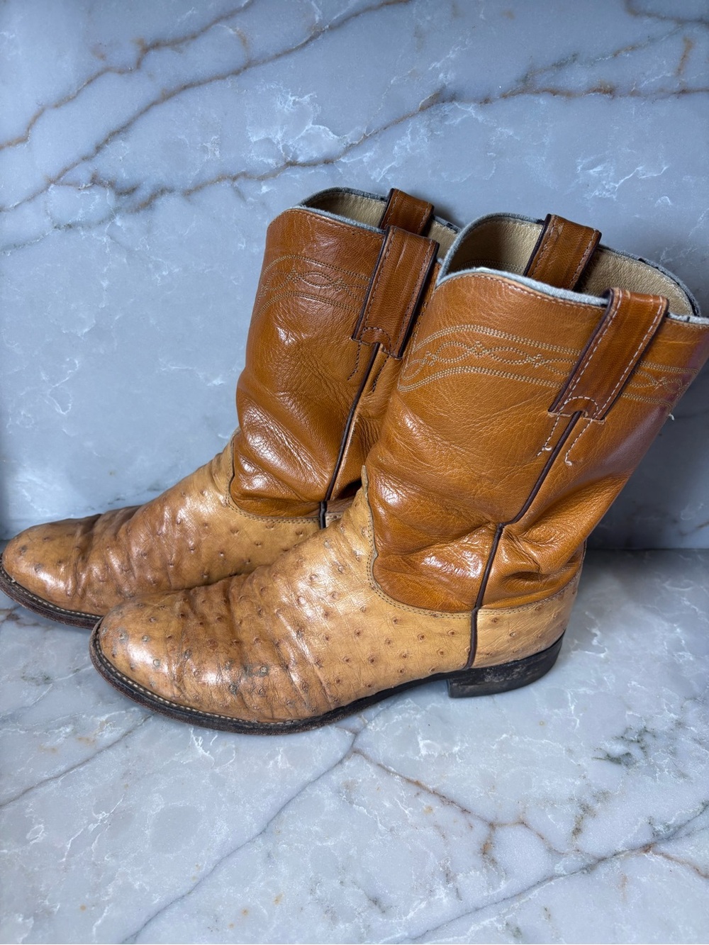 Justin ostrich leather Boots Two-Tone Tan men’s 9D